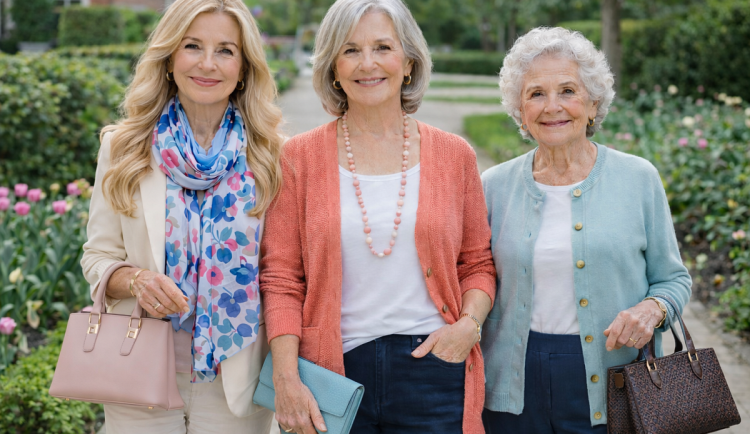 Svetřík, sako, šátek. Styl, se kterým je jaro vždy krásné. Bez ohledu na věk...