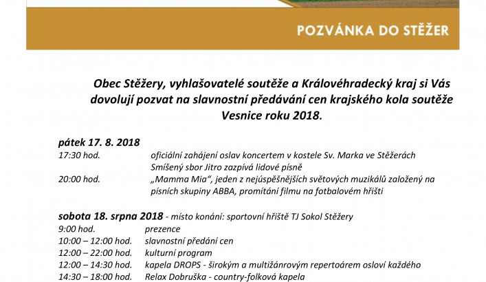 Pozvánka na oslavy - Stěžery