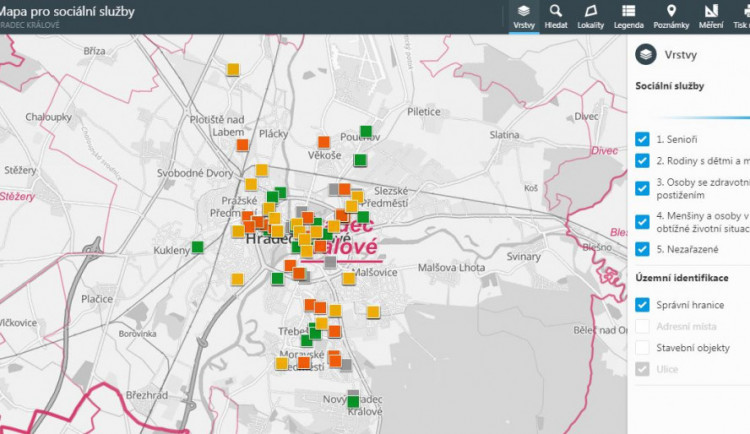 Součástí mapové aplikace města je nově i interaktivní adresář sociálních služeb