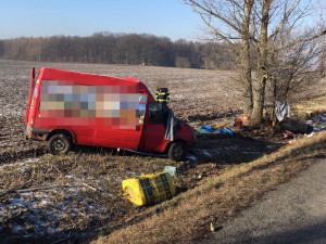 U Lípy vyjela dodávka ze silnice a narazila do stromu, řidič na místě zemřel