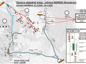 mapa - oprava objízdné trasy (Komárov)