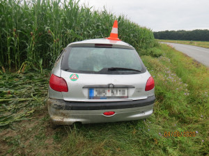 FOTO: Srnka překvapila nepřipravenou řidičku. Strhla volant a skončila na střeše v poli