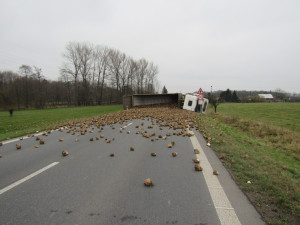 Převrácený kamion s řepou zablokoval silnici mezi Hradcem Králové a Vamberkem