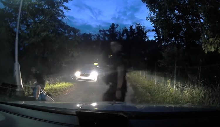 Ve vzteku ukopl zrcátko policejního vozu. K zemi ho složil člen ochranky areálu