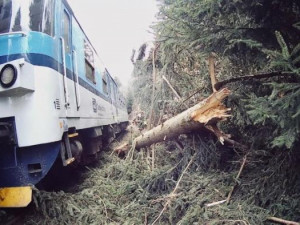 Vítr zaměstnával hasiče i o víkendu. Zdemolovaná chatka i nehoda osobního vlaku