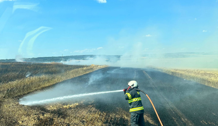 Hasiči na Hradecku zasahovali u požáru pole. Škoda je předběžně sto tisíc.