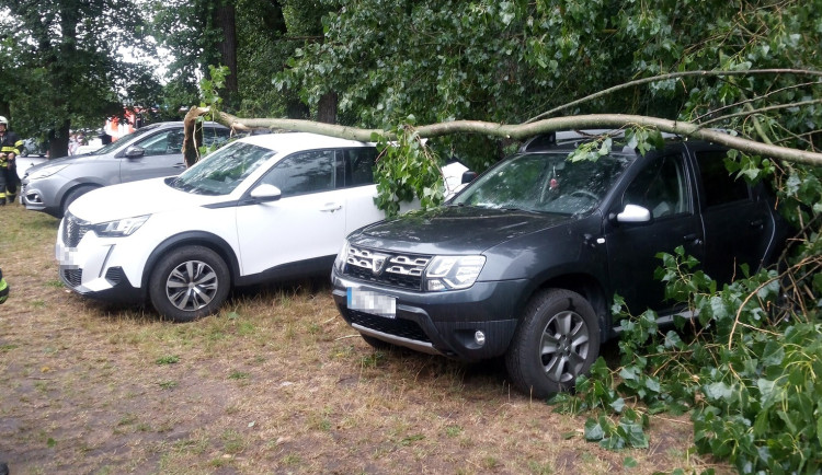 Větvě během víkendových bouřek v Královéhradeckém kraji padaly na silnice i auta