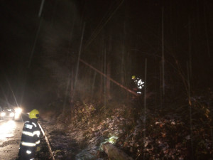 V hradeckém kraji sněžilo. Na silnicích je rozbředlý sníh, padaly stromy