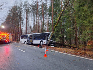 Na Rychnovsku narazil autobus do stromu, zranil se řidič a dítě