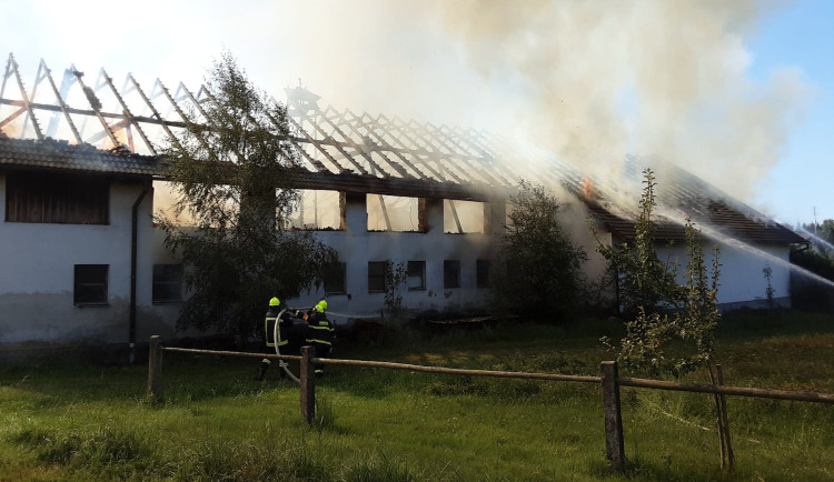 Rozsáhlý požár kravína na Pelhřimovsku, několik krav uhynulo. Na místě zasahuje deset jednotek
