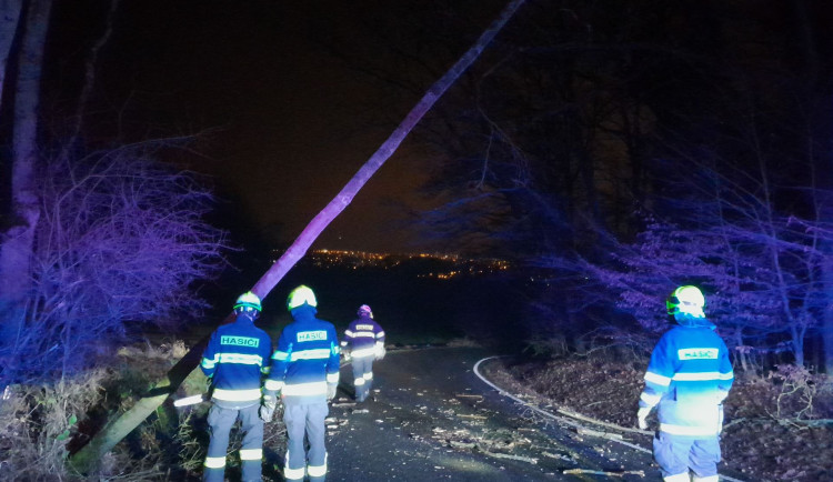 Hasiče v kraji potrápil v noci vítr a sníh, nejčastěji řešili větve a stromy popadané na silnice