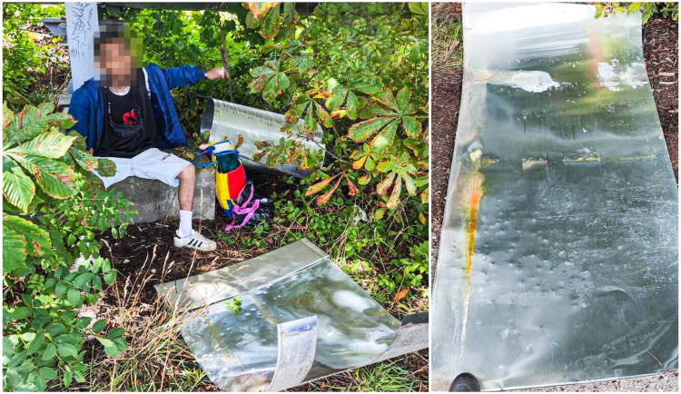 Známý potížista urval ochranné plechy na teplovodu, chtěl je odnést do sběru