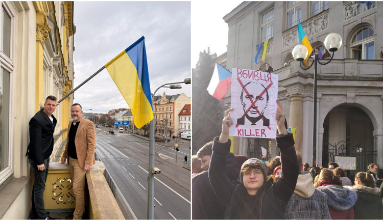 Ukrajinskou vlajku vyvěsil centrální obvod i gymnázium. Na magistrátu nevisela