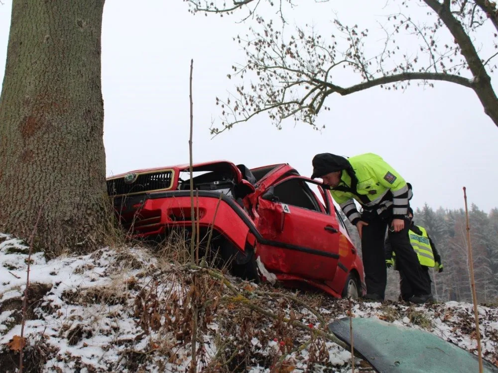 Auto skončilo ve stromě. Zasahovat musel vrtulník.
