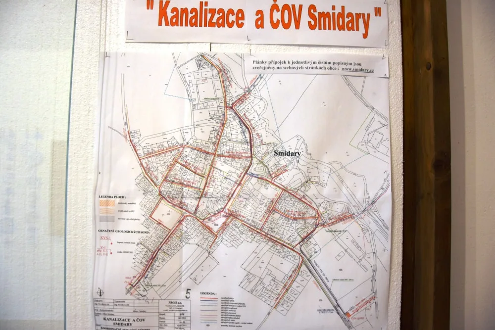 Mapa kanalizace ve Smidarech