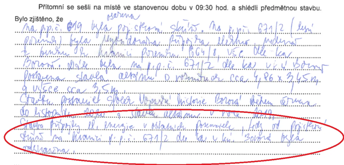 Printscreen z originálu protokolu o místním šetření