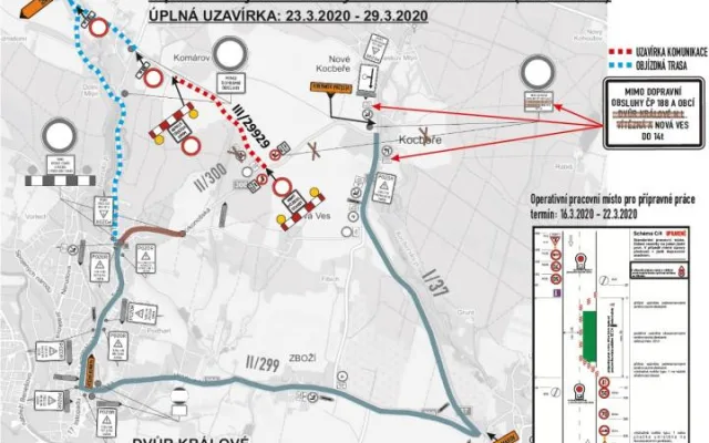 mapa - oprava objízdné trasy (Komárov)
