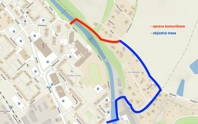 Oprava ulice Nad Jezem - objízdná trasa