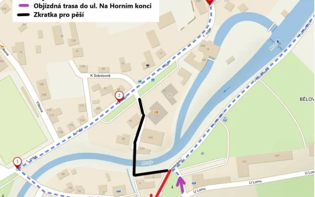Uzavírka mostu U Zbrojnice mapa
