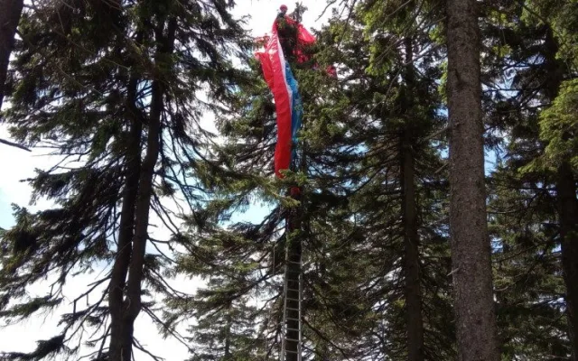 Paraglidista zůstal viset na stromě. Dolů ho sundali hasiči