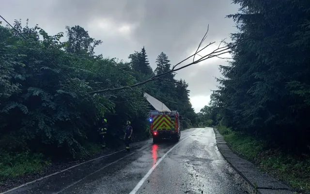 Déšť zaměstnal hasiče hlavně na Náchodsku. Čerpali vodu i odstraňovali popadané stromy