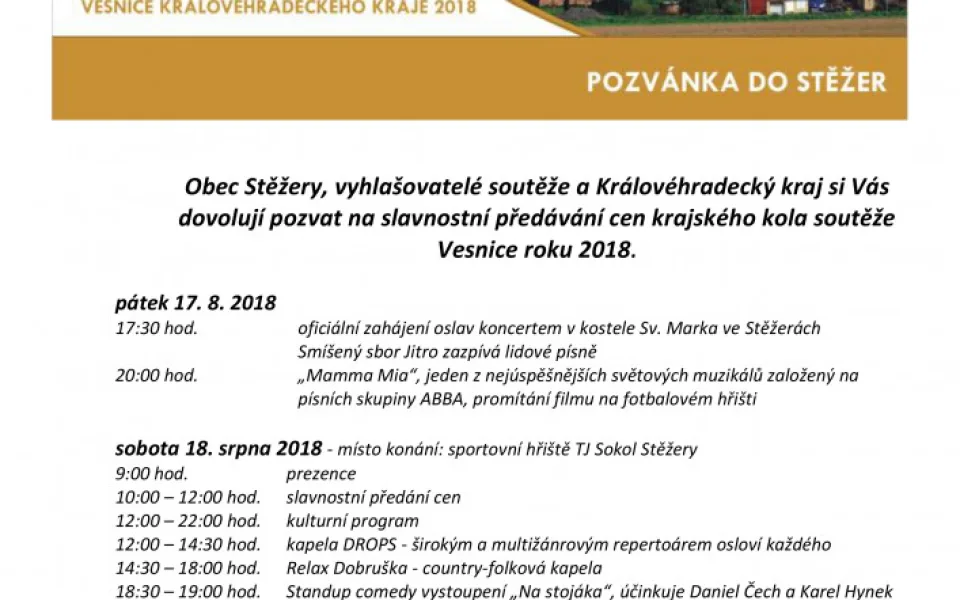 Pozvánka na oslavy - Stěžery