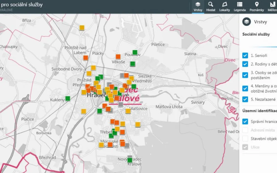 Součástí mapové aplikace města je nově i interaktivní adresář sociálních služeb