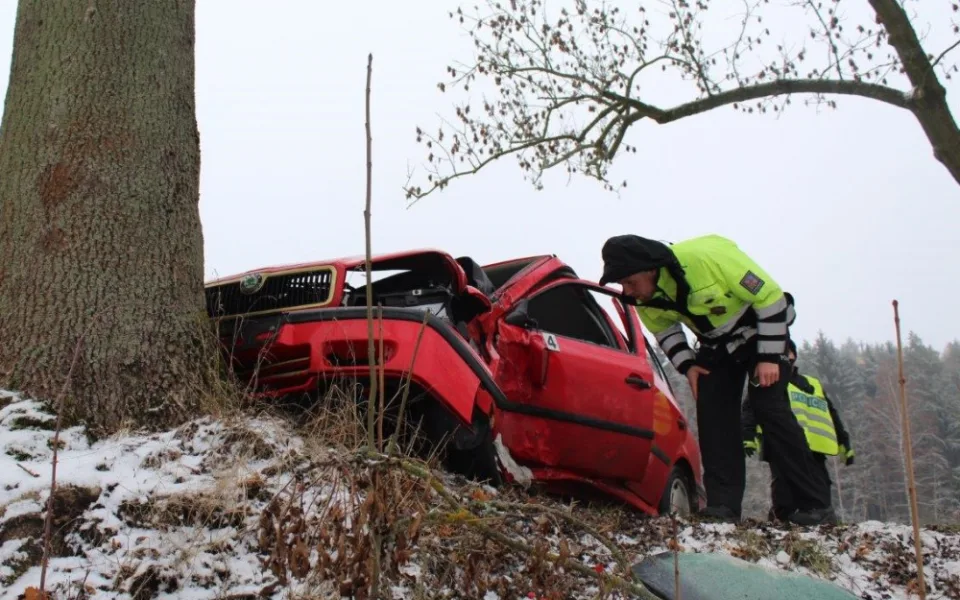 Auto skončilo ve stromě. Zasahovat musel vrtulník.