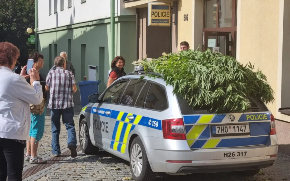 Konopí na střeše policejního auta: nezvyklý převoz způsobil pozdvižení v Dobrušce