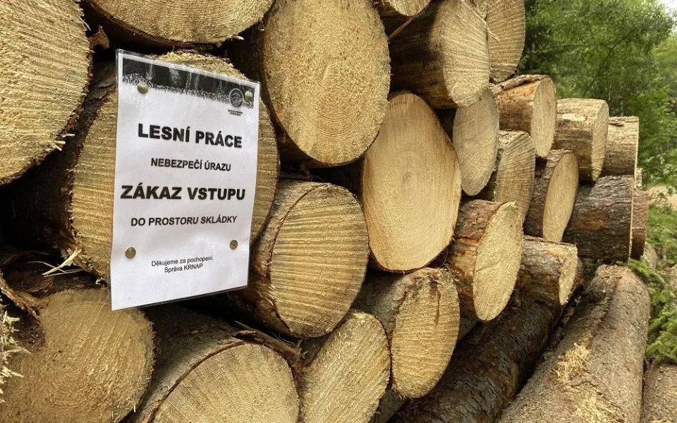 Lesníci v Krkonoších zuří. Skládky dřeva nejsou prolézačky!