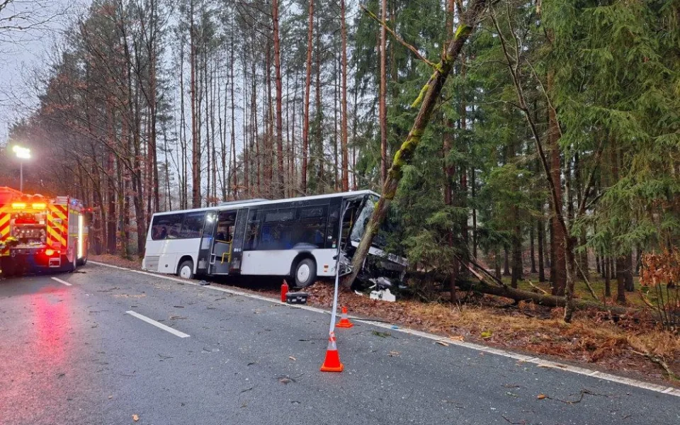 Na Rychnovsku narazil autobus do stromu, zranil se řidič a dítě