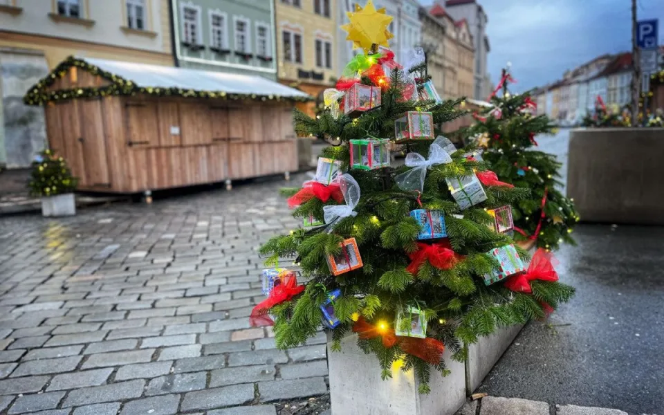 Jedle s ozdobami od dětí rozzářily centrum Hradce, hlasujte pro tu nej